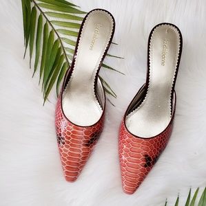 snake skin slip-on heels